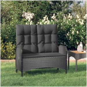 Reclining Garden Bench with Cushions 107 cm Poly Rattan Black