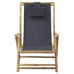 Reclining Relaxing Chair Dark Grey Bamboo And Fabric