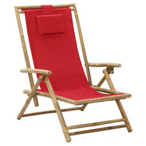 Reclining Relaxing Chair Red Bamboo And Fabric