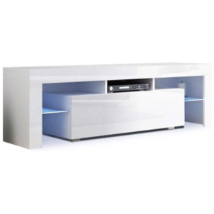 Rgb Led Tv Stand Cabinet Entertainment Unit Gloss Tempered Glass White