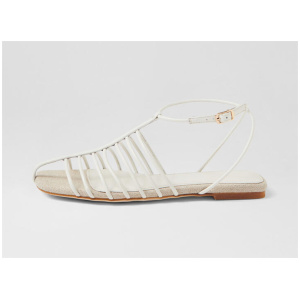 Rhen White Natural Linen Leather Sandals