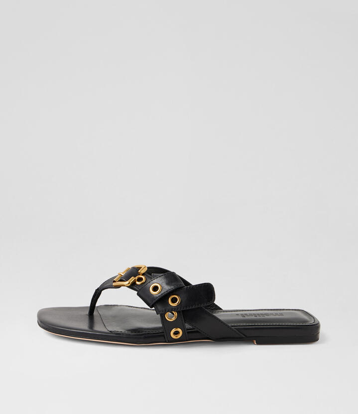 Riese Black Leather Thongs