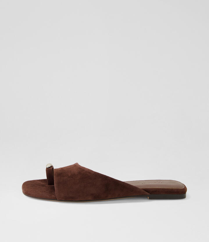 Rionee Dark Brown Suede Slides