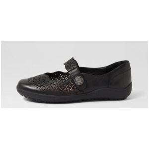 Rosez Black Leather Flat Shoes