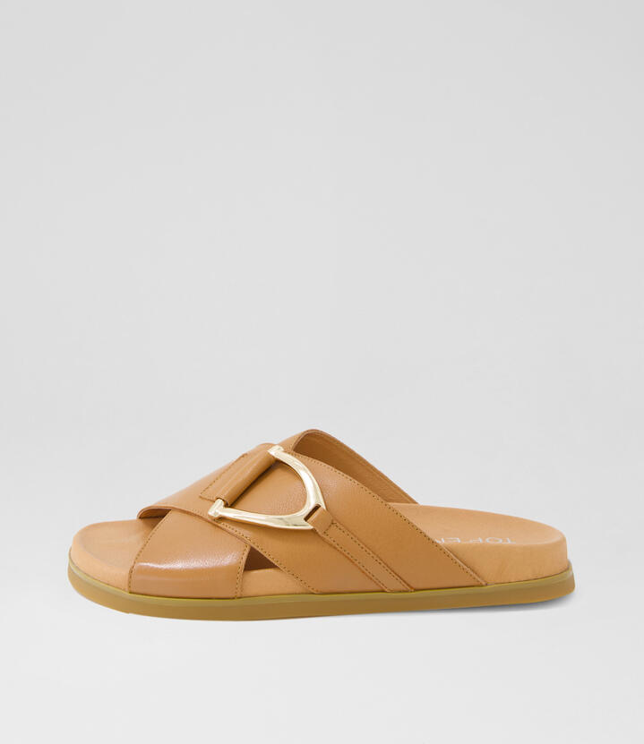 Roule Dark Tan Leather Slides