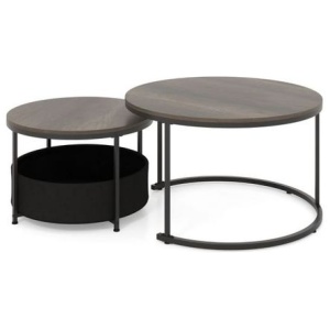 Round Coffee Table Set Of 2 With Fabric Storage Basket