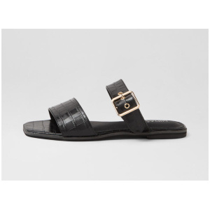 Roven Black Croc Leather Slides