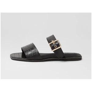 Roven Black Croc Leather Slides