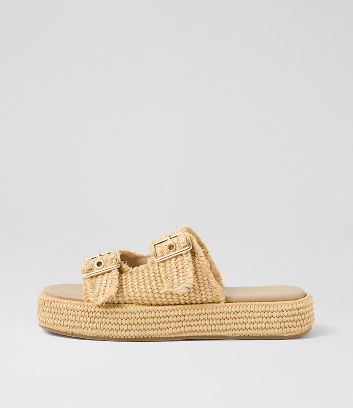 Rustic Natural Synthetic Raffia Slides