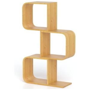 S Shaped Bamboo Bookcase With Open Cubes
