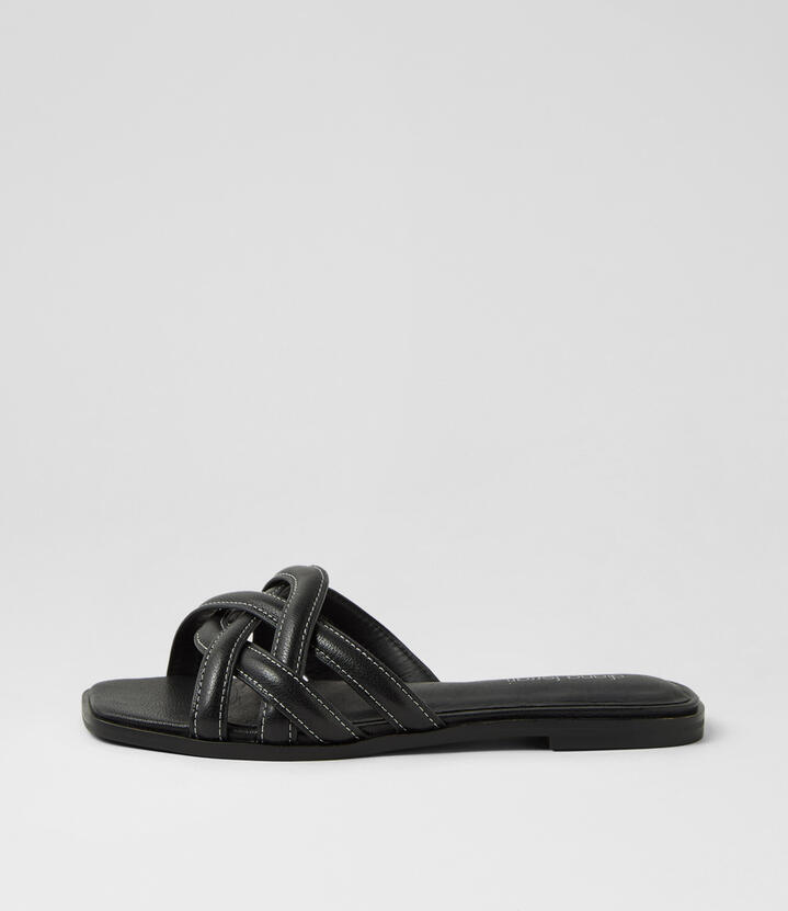 Santia Black Leather Sandals