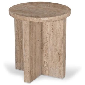 Sanya 45cm Travertine Top Round Side Table by Interior Secrets - AfterPay Available