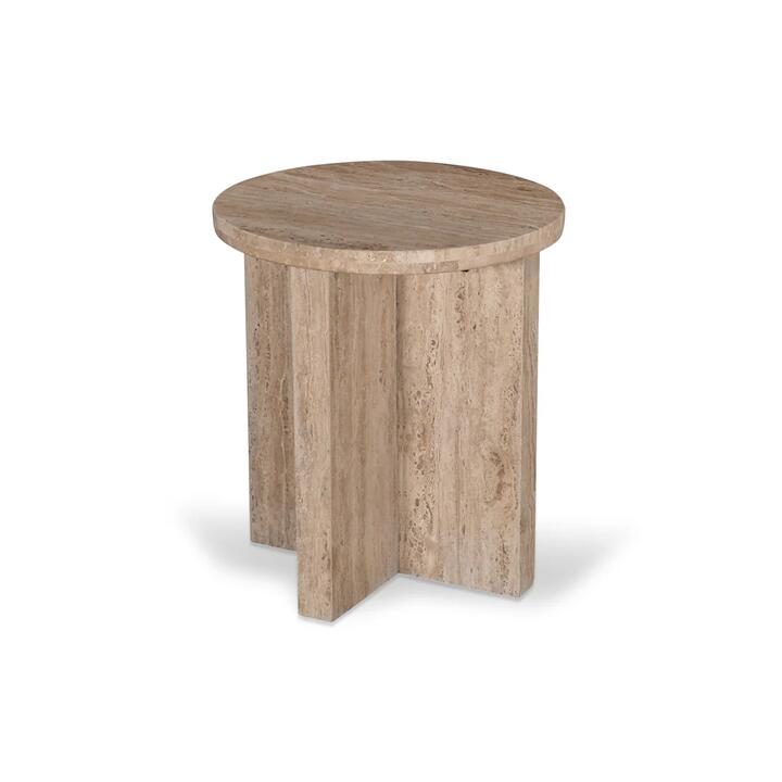 Sanya 45cm Travertine Top Round Side Table by Interior Secrets - AfterPay Available