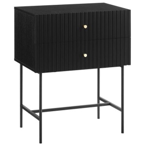 Sarantino Arden Fluted 2-drawer Bedside Table Night Stand - Black