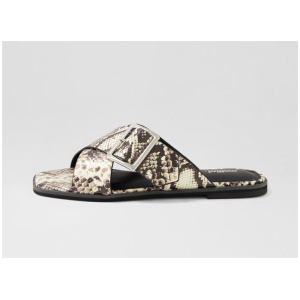 Seana Black White Leather Slides