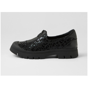 Semele Black Leopard Black Fabric Leather Flat Shoes