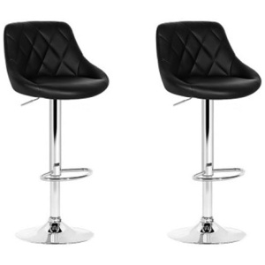 Set Of 2 Bar Stools Pu Leather Diamond Style Black