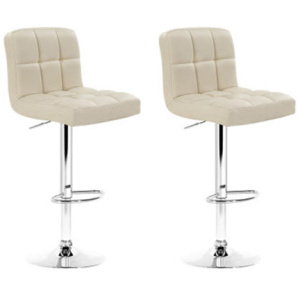 Set Of 2 Beige Pu Leather Gas Lift Bar Stools