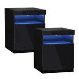 Set Of 2 Lumina Led Bedside Table Black