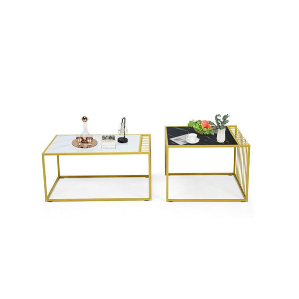 Set Of 2 Modern Coffee Table Set Stackable With Faux Marble Tabletop