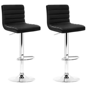 Set Of 2 Pu Leather Bar Stools Padded Line Style Black