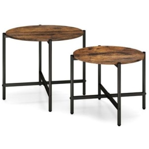 Set Of 2 Round Coffee Table With Heavy Duty Metal Frame