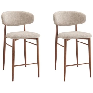 Set Of 2 Wirrin Fabric Cushioned Kitchen Counter Bar Stools Wooden Frame Beige
