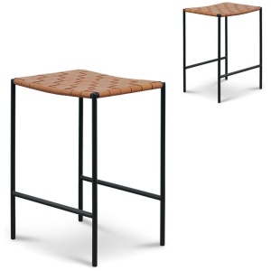 Set of 2 - Anika Black Frame Bar stool - Tan by Interior Secrets - AfterPay Available