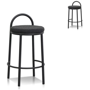 Set of 2 - Mclean 63cm Black Frame Bar Stool - Black Boucle by Interior Secrets - AfterPay Available