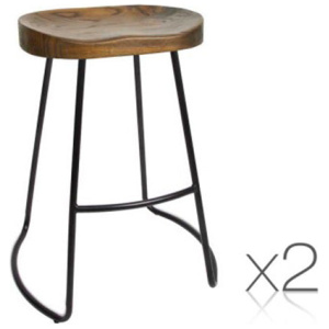 Set of 2 Steel Barstools with Wooden Seat 65cm