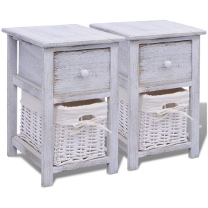 Shabby Chic Bedside Cabinets - White (Set of 2)