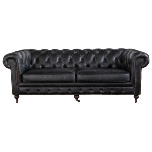 Sheffield 3 Seater Leather Sofa Black