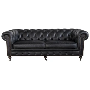 Sheffield 3 Seater Leather Sofa Black