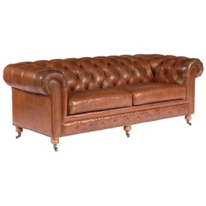 Sheffield 3 Seater Leather Sofa, Vintage Whiskey