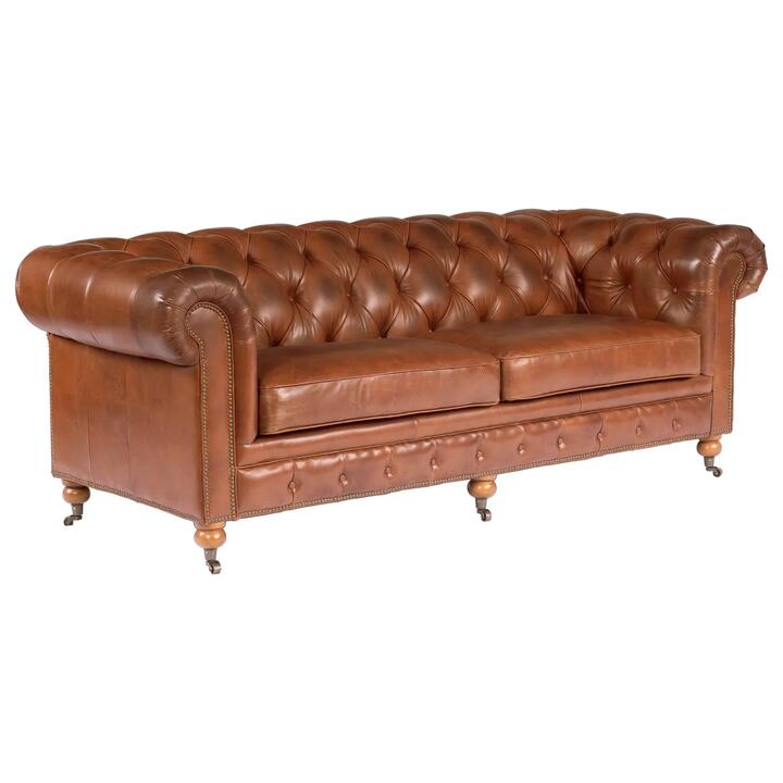 Sheffield 3 Seater Leather Sofa, Vintage Whiskey