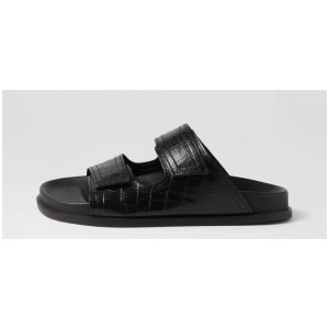 Shine Footbed Black Croc Leather Slides