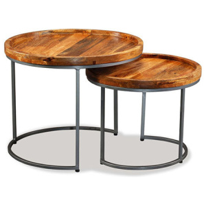 Side Table Set 2 Pieces Solid Mango Wood