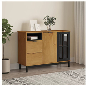 Sideboard With Glass Door Flam 110X40X80 Cm Solid Wood Pine