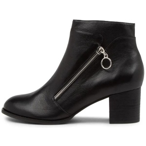 Signe Black Leather Ankle Boots Black Heel