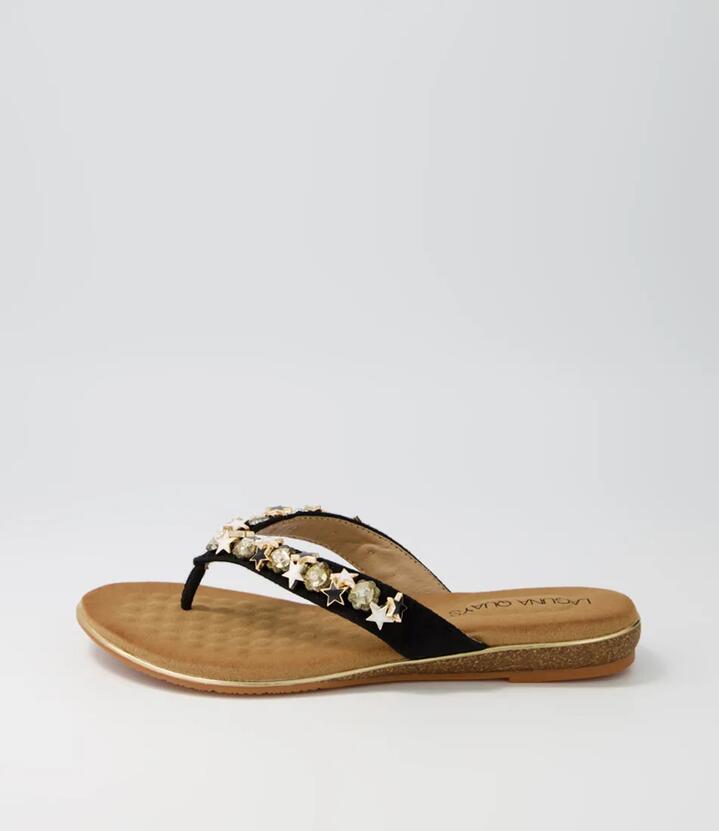 Silvie Black Microsuede Sandals