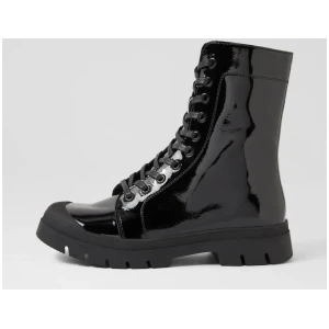 Siron Black Patent Leather Lace Up Boots