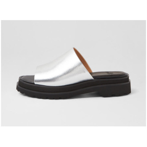 Slide Step Silver Black Leather Slides