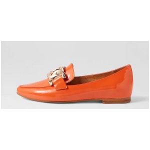 Socoro Orange Patent Leather Flat Shoes