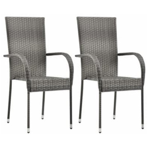 Stackable Outdoor Chairs 2 Pcs Grey Poly Rattan