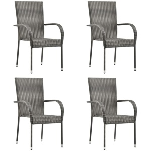 Stackable Outdoor Chairs 4 pcs Grey Poly Rattan