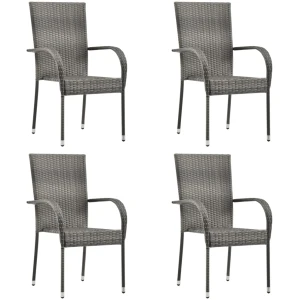 Stackable Outdoor Chairs 4 pcs Grey Poly Rattan