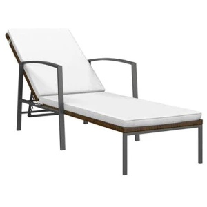 Sun Lounger Garden With Cushion Poly Rattan Brown