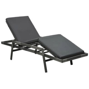 Sun Lounger Grey With Cushion Poly Rattan