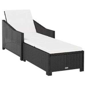 Sun Lounger With Cream White Cushion Black Poly Rattan
