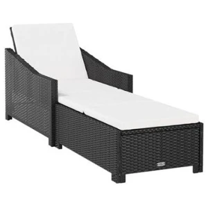 Sun Lounger With Cream White Cushion Black Poly Rattan